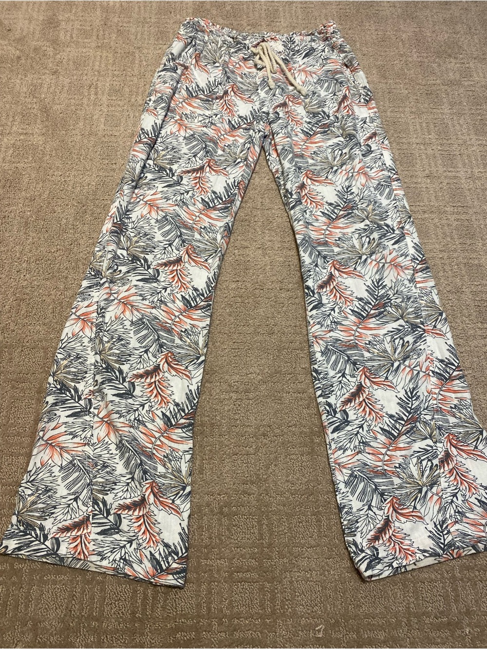 {Cali1850} Tropical Floral Print Linen Blend Pants ~ Size Medium